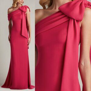 NWT Tadashi shoji CASSIA BOW-SHOULDER CREPE GOWN DRESS ALG18371L Fuchsia size 2